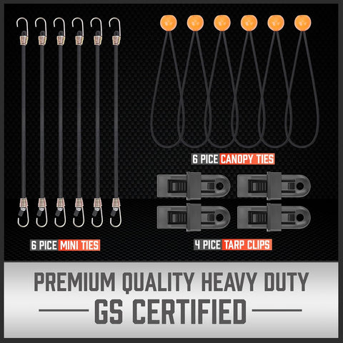 HORUSDY 31-Piece Premium Bungee Cords Assortment Jar, Includes 10”,18”,24”,32”,40” Bungee Cords, 6“ Zip Ties, 8”Canopy/Tarp Ball Ties and Crocodile Mouth Tarp Clips