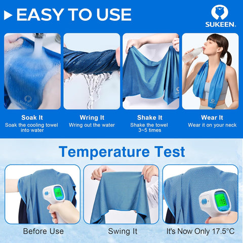 Sukeen 4 Pack Cooling Towels (40"x 12"), Cooling Neck Wraps, Soft Ice Towel