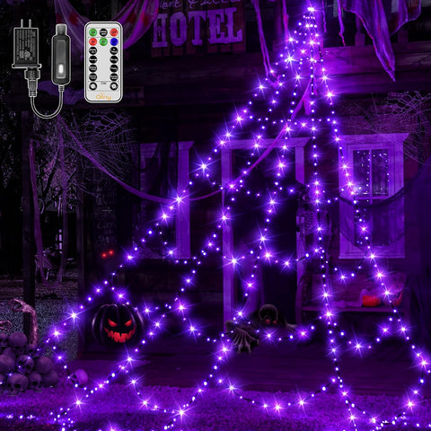 Ollny Halloween Lights Outdoor 454 LED Spider Web Lights Purple 17.4FT Tall