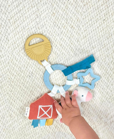 Itzy Ritzy Farm Toy Gift Set - Includes Cow Lovey & Farm-Themed Busy Ring