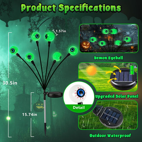4 Pack Halloween Decorations Outdoor 24 LED Green Solar Eyeball Lights