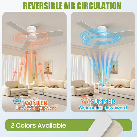 Ceiling Fans with Lights, 42" Modern Low Profile Ceiling Fan with Light and Remote Control, 3CCT, 6 Speeds Reversible DC Motor, Noiseless, White LED Ceiling Fan for Bedroom, Living, Indoor/Outdoor Use