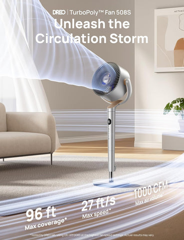 DREO Smart Fans for Bedroom, 120° +120° Omni-Directional Oscillating Fan, 100ft Quiet Pedestal Fan with RGB Light, 9 Speeds, 6 Modes, 8H Timer, Wi-Fi/Voice, 35-40" Floor Fans with Remote, Silver