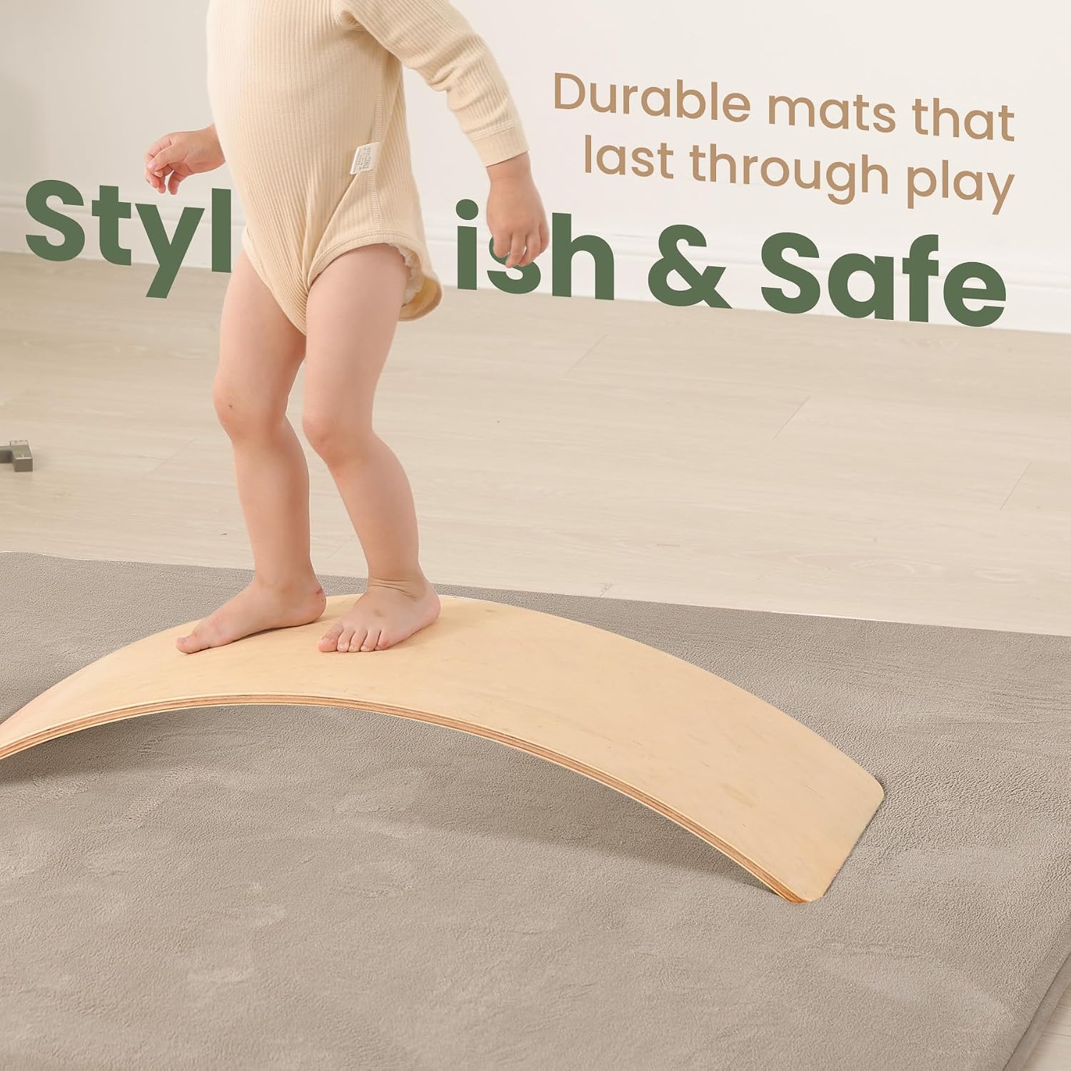 Baby Play Mat for Floor,1.3" Thick Foam 59"×59" Playpen Mat for Tummy Time,Non-Toxic Certified Water Repellent Soft Coral Velvet for Toddler,Infant,Kids,Non-Slip Backing Safe for Crawling (Beige)