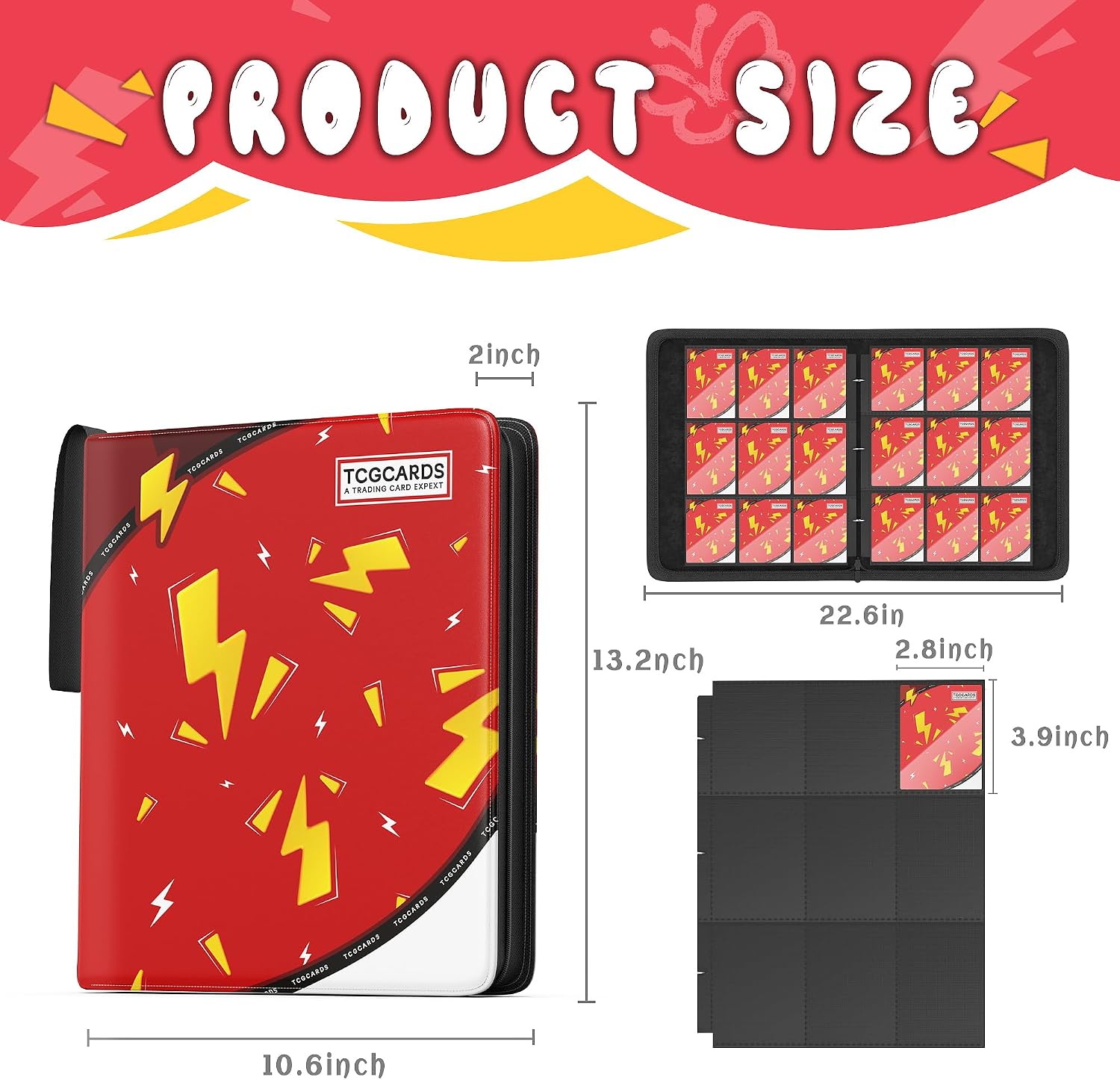 Trading Card Binder 9 Pocket,Card Binder 900 Pockets,Card Book Holder Cards with 50 Removable Sleeves,3-Ring Zip Design MTG/TCG/Sport Collectible Trading Card Albums Gifts for Boys and Girls (Red)