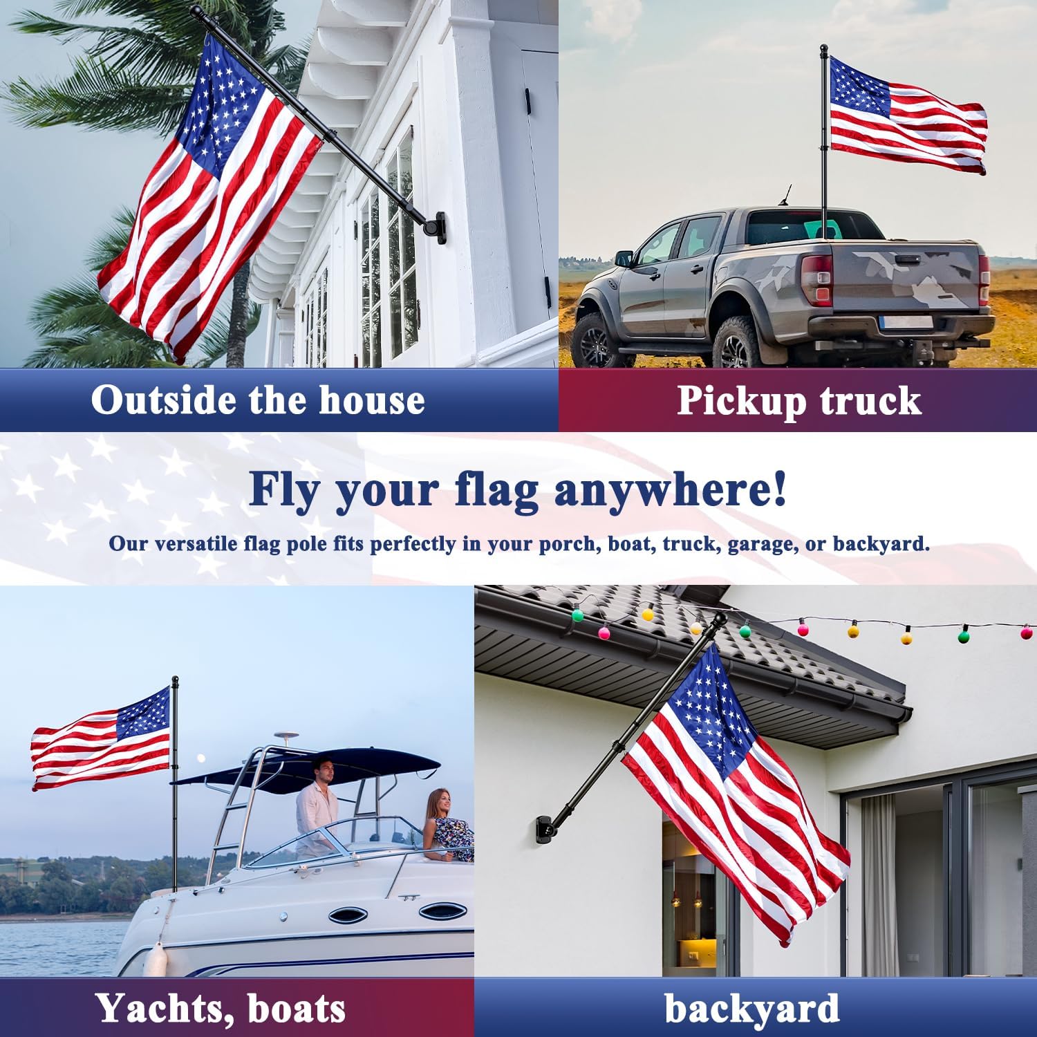 PHITRIC Flag Pole Kit, Tangle Free Spinning Stainless Steel Rustproof Flagpole for 3x5 Sports Fan Outdoor Flags for Outside House (Black, 5FT, with Bracket)