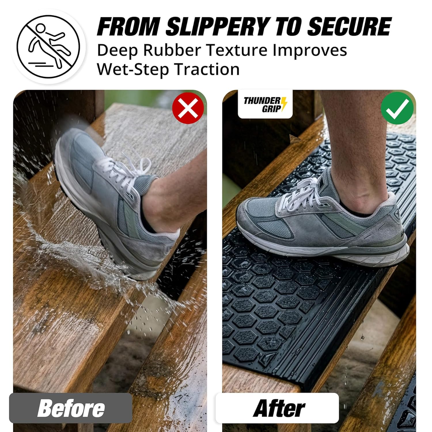 Rubber Stair Treads Outdoor 42" x 10" 5-Pack - Heavy-Duty Non-Slip Rubber