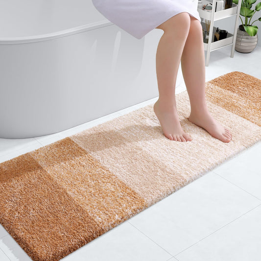 OLANLY Bathroom Rug Mat 59x17, Extra Soft and Absorbent Microfiber Bath Rugs, Non-Slip Plush Shaggy Bath Carpet, Machine Wash Dry, Bath Mats for Bathroom Floor, Tub and Shower, Beige