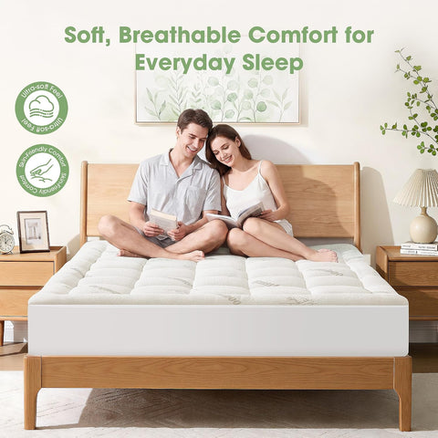Mattress Pad King Size, Cooling Pillow Top Mattress Topper, Ultra Soft Viscose Made from Bamboo, Breathable for Hot Sleepers, Deep Pocket 8"-20", White