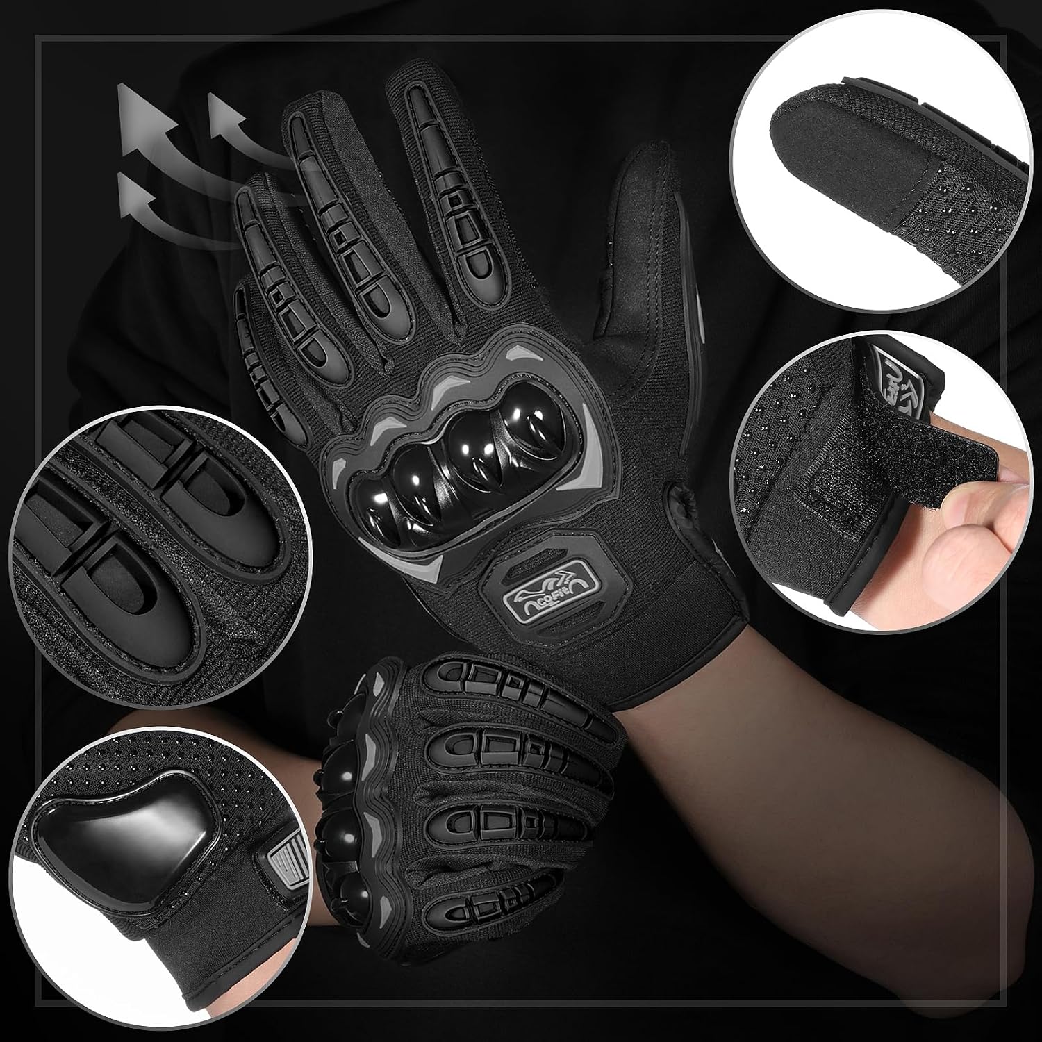 COFIT Motorcycle Gloves Breathable, Touchscreen Motorbike Gloves Anti-Slip with Good Grip Hard Knuckles Protection for Men Women Motocross, BMX ATV MTB Cycling, Road Racing