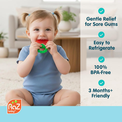 RaZbaby Fruit Koolers 3-Pack Koolers Water-Filled Teethers – Fun Fruit-Inspired Cooling Relief for 3M+ | Safe, BPA-Free Teether that Soothes Tender Gums