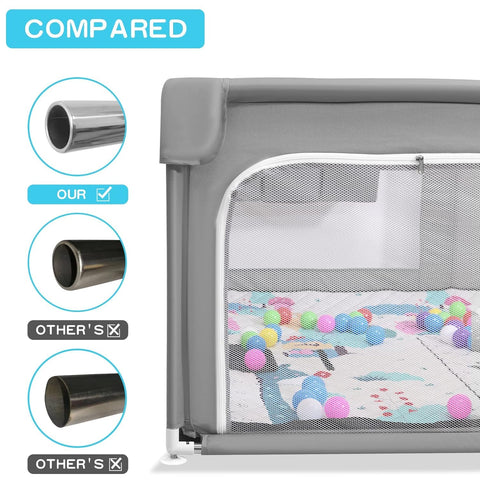Baby Playpen with Mat 50"*50", Extra Large Playpen for Babies and Toddlers with Storage Bag, BPA-Free, Non-Toxic, Safe No Gaps Playards for Babies, Sturdy Safety Play Yard for Indoor Outdoor Fun, Grey