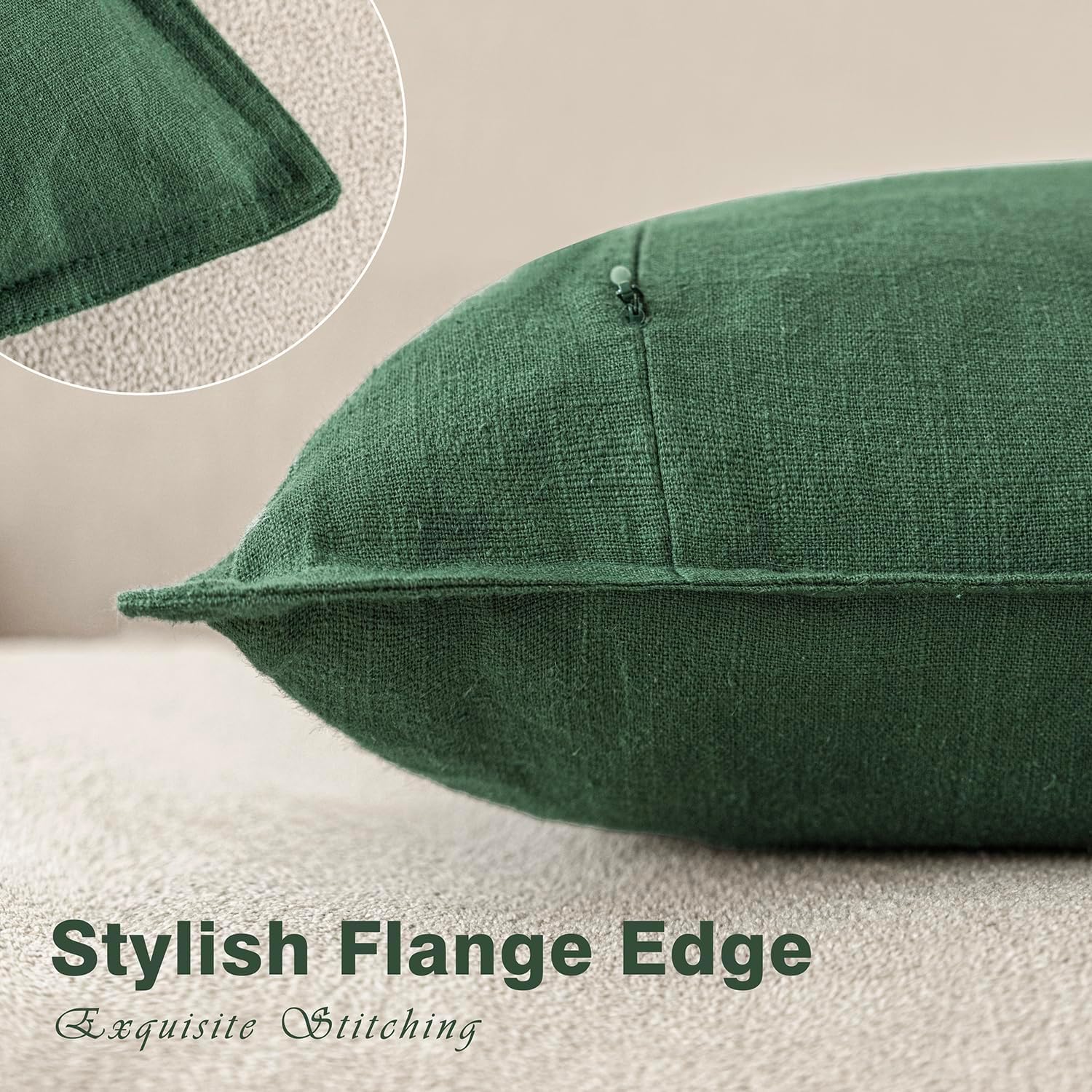 Foindtower Linen Solid Decorative Throw Pillow Covers 22x22 Inch Pine Green