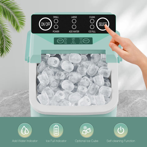 SMUG Countertop Ice Maker, 9 Cubes in 6 Mins, 26lbs in 24Hrs, 2 Sizes of Bullet Ice, Auto-Cleaning, Portable Ice Machine with Handle, Basket and Scoop for Home Kitchen, Party and Camping (Green)