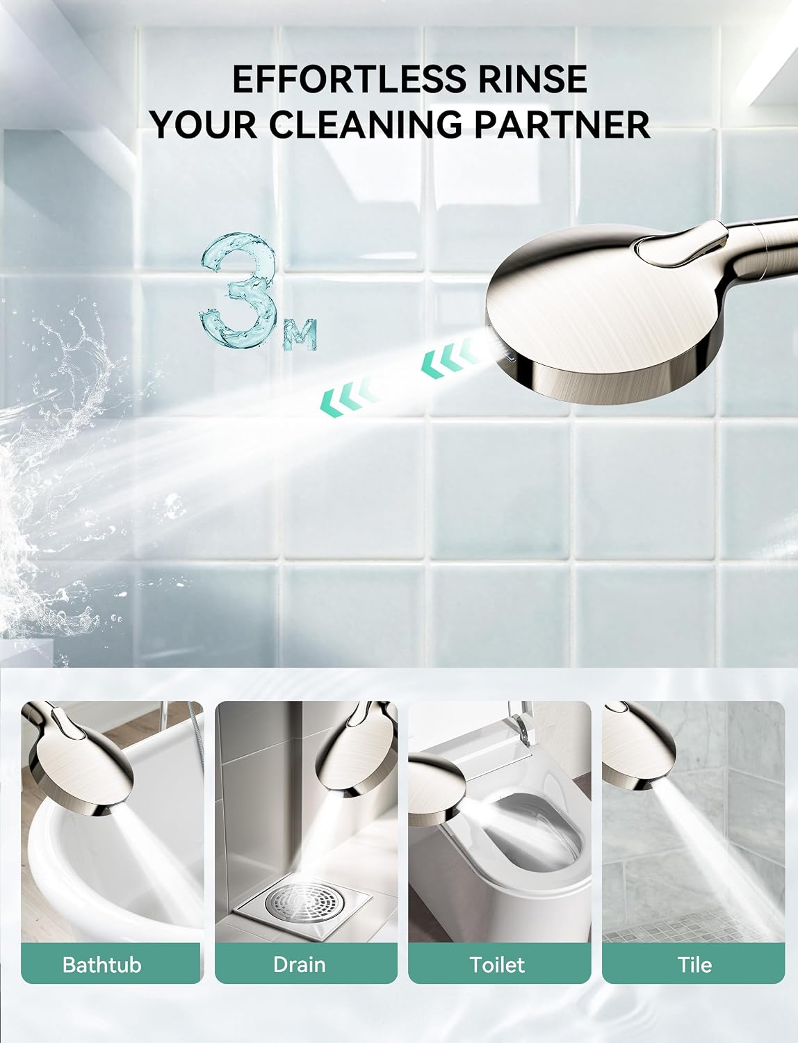 Magichome Shower Head with Handheld, High Pressure 10-Spd Detachable Chrome Showerhead with Stainless Hose