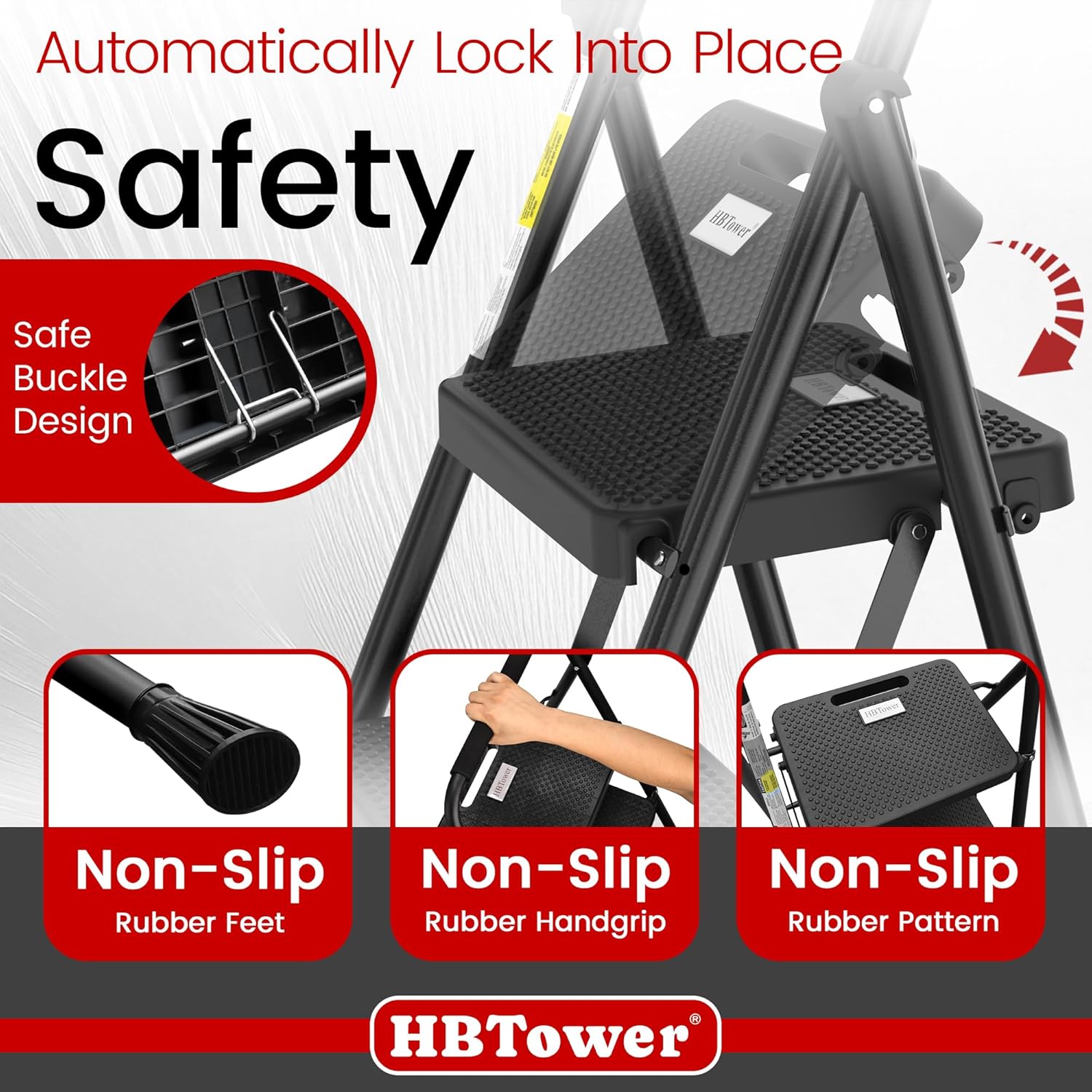 HBTower Step Ladder, Folding Step Stool with Wide Anti-Slip Pedal