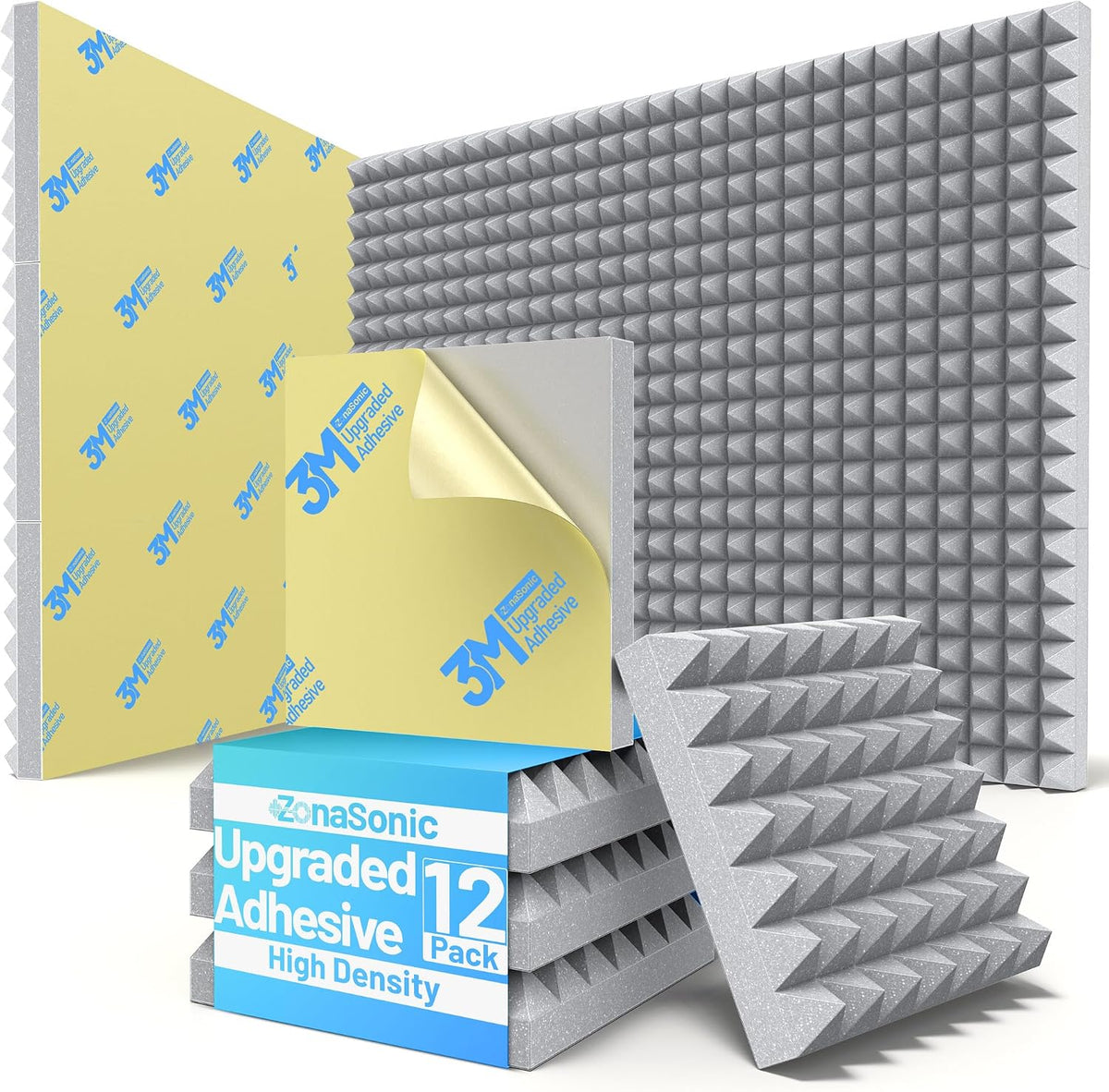 12 Pack Sound Proof Foam Panels for Walls with Self-Adhesive & High Density