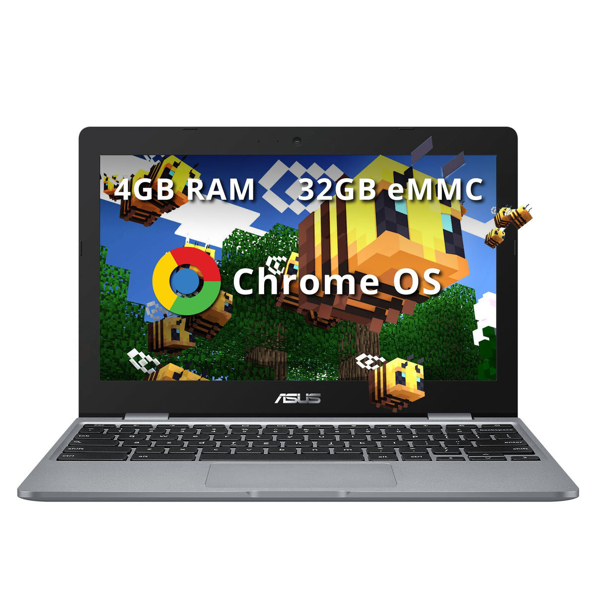 ASUS C223 11.6/'' HD Chromebook Laptop, Intel Celeron N3350 Processor, 4GB RAM, 32GB eMMC Flash Memory, Intel HD Graphics, HD Webcam, Stereo Speakers, Chrome OS, Gray, (renewed)