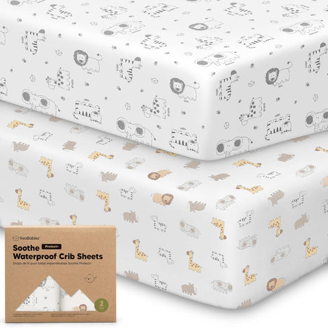 2-Pack Waterproof Crib Sheets for Boys, Girls, 52x28 Fitted (KeaSafari)