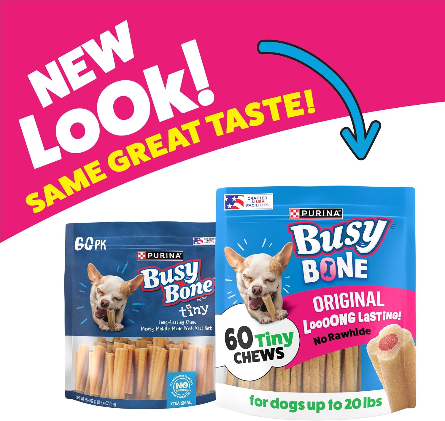 Purina Busy Bone Tiny Toy Breed Dog Chew Treats, Original, 60 ct Pouch