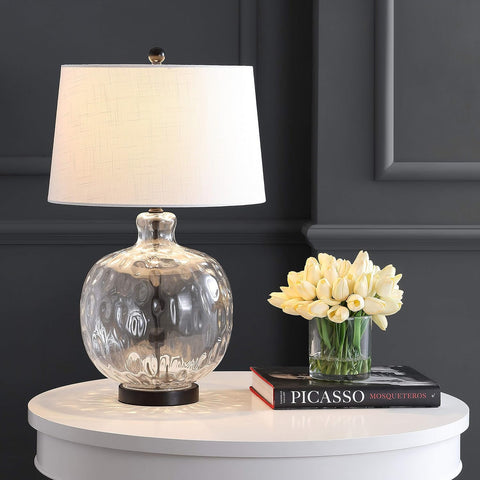 JONATHAN Y Rae Bedside Table Lamp 26.5" Clear Glass and Black Metal