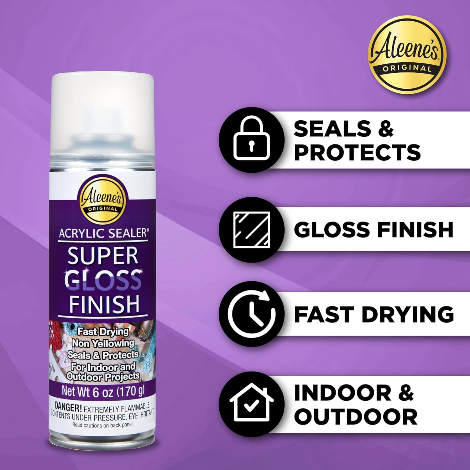 Aleene's Spray Acrylic Sealer, Super Gloss Clear Finish for DIY Crafts & Art Projects, Non-Yellowing, Fast Dry Time Super Glossy Finish 6 oz.