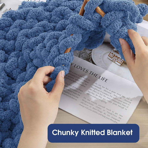 HOMBYS Country Blue Chunky Chenille Yarn for Crocheting and Knitting, Super Bulky Hand Knitting Blanket Yarn, Soft Plush, Jumbo Pack (27 yds, 8 oz Each Skein)