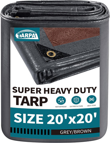 TARPAL tarp 20x20 Feet Super Heavy Duty Tarps Cover 20mil,Grey/Brown tarp