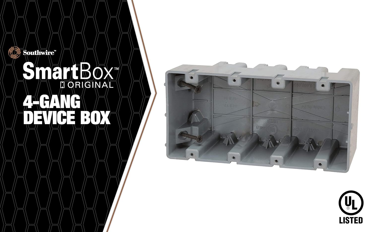 Southwire MSB4G Four Gang Device Box with Depth Adjustable; Heavy Duty 42lb ; Gray