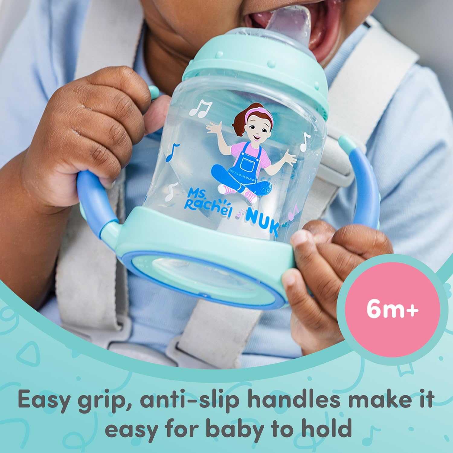 NUK Learner Cup, Ms. Rachel, 5 oz, 6+ Months, 2 Pack – Soft Spout, Easy-Grip Handles, BPA Free, Spill Proof Transition Sippy Cup