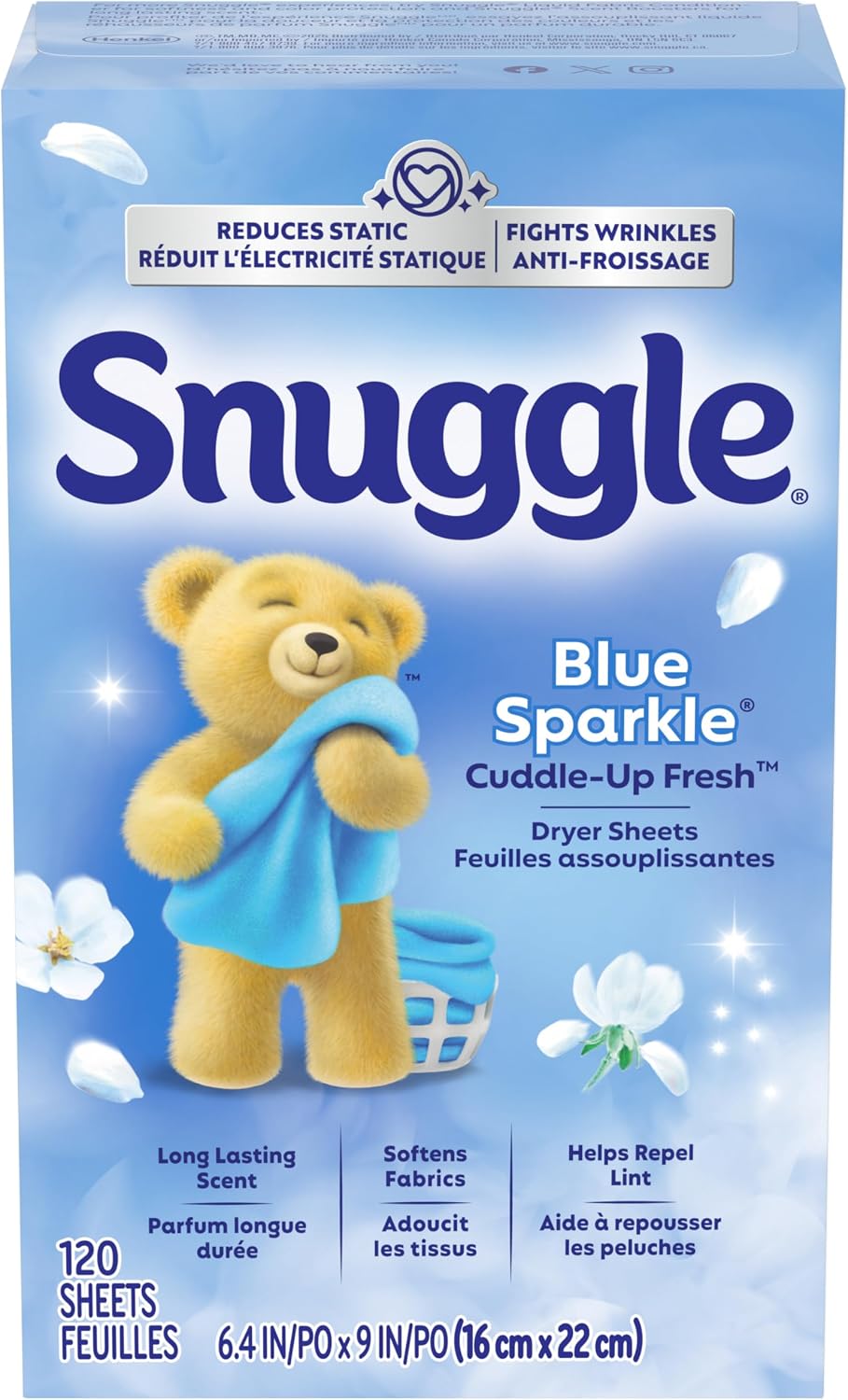 Snuggle Fabric Softener Dryer Sheets, Blue Sparkle, 120 Count