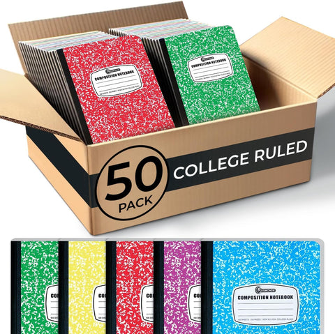 Rosmonde 50 Pack Bulk Composition Notebooks, College Ruled, Bulk Notebooks