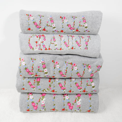 Embroidery Granny Sweatshirts For Women Gift Sweatshirt From Grandkids Granny Flower Grandma Gift Mothers Christmas