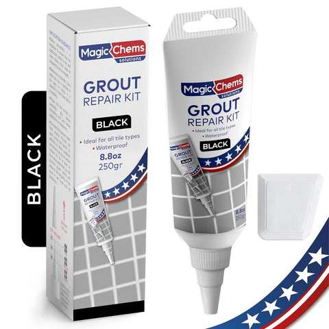 Magic Chems Tile Grout Repair Kit, Black, 2 Pack, 8.8 oz (250g) Each – Fast-Drying Grout Filler, Grout Sealer & Tile Grout Paint for Bathroom Floors, Tile Gaps, Joints and Lines
