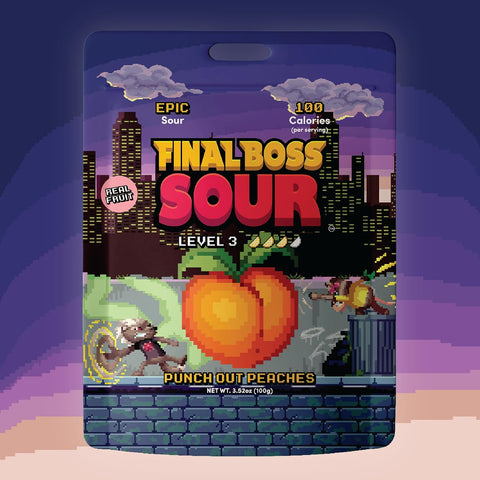 Final Boss Sour Fruit Candy, Punch-Out Peaches, Level 3, 1 Pack