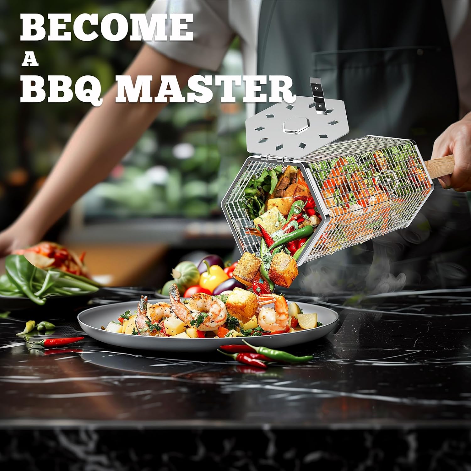 Rolling Grill Basket, Grilling Accessories, Outdoor Camping, Gifts for Men