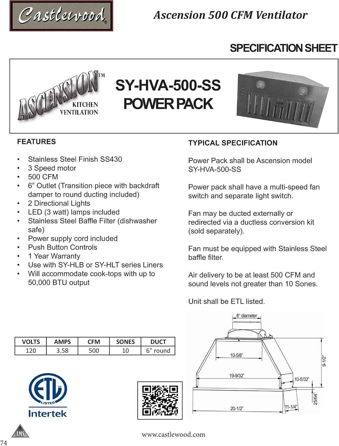 Castlewood Shaker Style Range Hood Front (H 30" | W 30" | D 7-1/4") with Ventilator/Liner - Maple (500 CFM Ventilator/T-Liner)