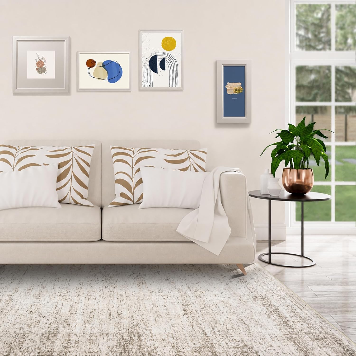 5x7 Area Rugs for Living Room Bedroom Dining Room Washable Beige Ivory
