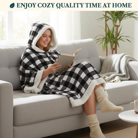 PAVILIA Hooded Blanket Poncho for Women, Sherpa Wearable Shawl Wrap Throw