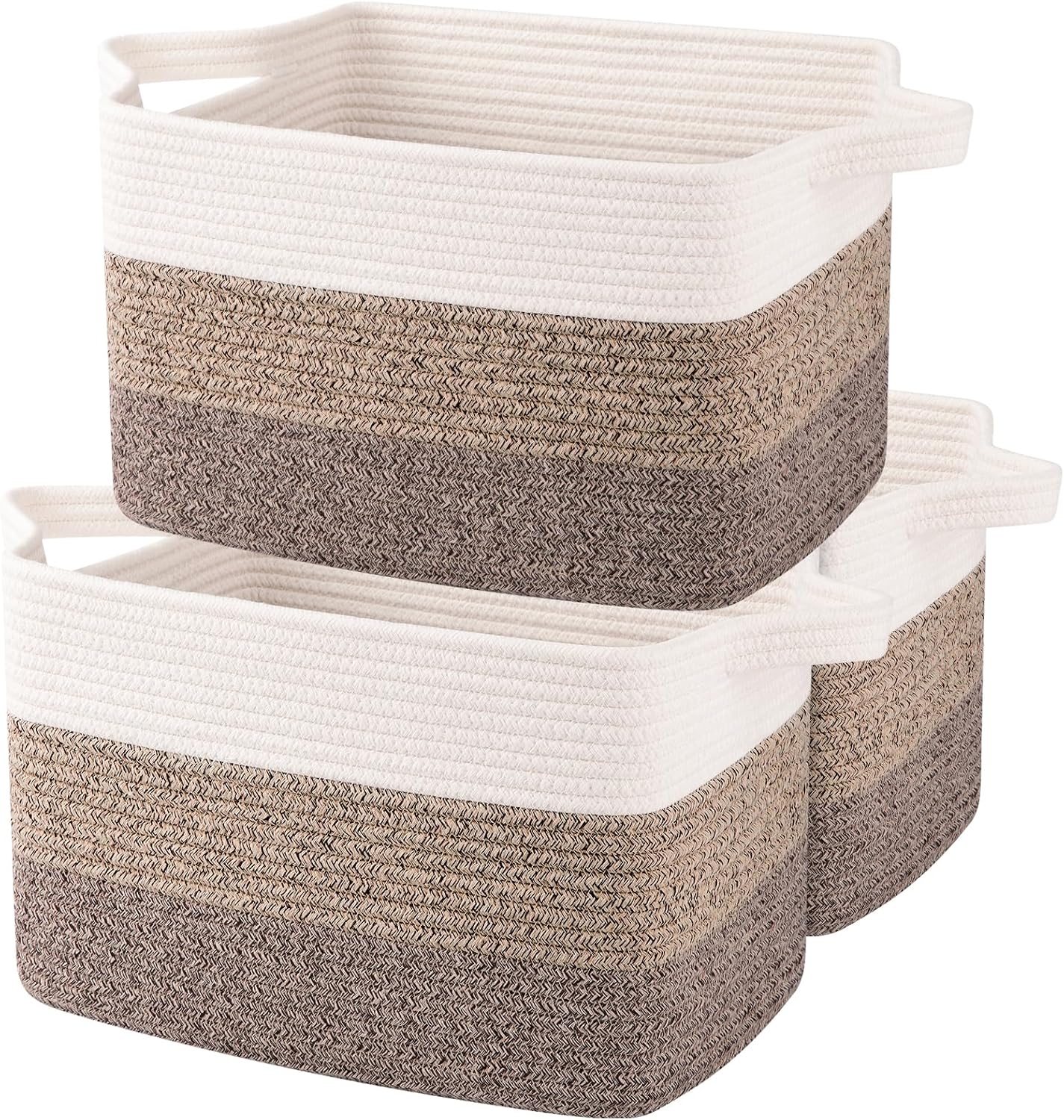 OIAHOMY Cotton Rope Storage Baskets for Organizing Dark Brown 3-Pack