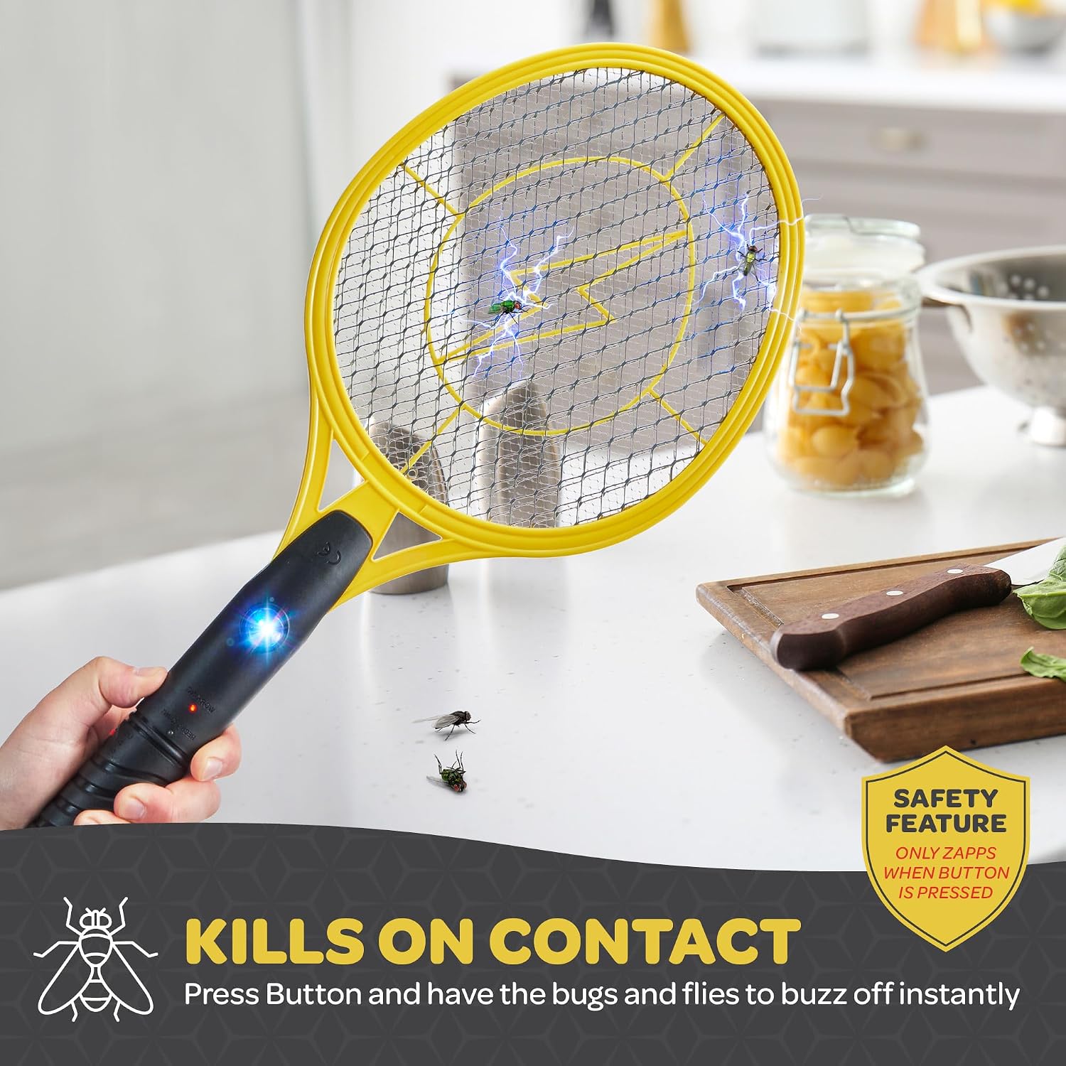 Electric Fly Swatter [Set of 2] Handheld Bug Zapper Racket for Indoor/Outdoor - 4000 Volt Swatter - Instant Bug & Mosquito Killer with Attractant LED Light - USB Rechargeable Portable Fly Zapper.