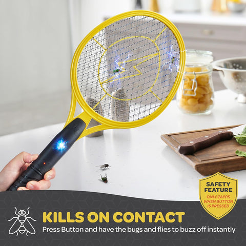 Electric Fly Swatter [Set of 2] Handheld Bug Zapper Racket for Indoor/Outdoor - 4000 Volt Swatter - Instant Bug & Mosquito Killer with Attractant LED Light - USB Rechargeable Portable Fly Zapper.
