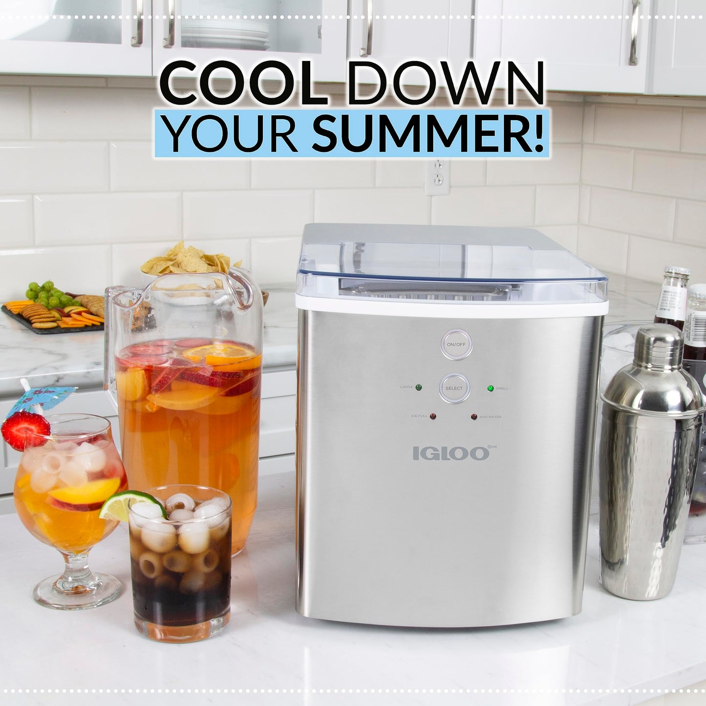 Igloo Electric Countertop Ice Maker Machine - Automatic and Portable - 33 Pounds in 24 Hours - Ice Cube Maker - Ice Scoop and Basket - Ideal for Iced Coffee and Cocktails - Stainless Steel