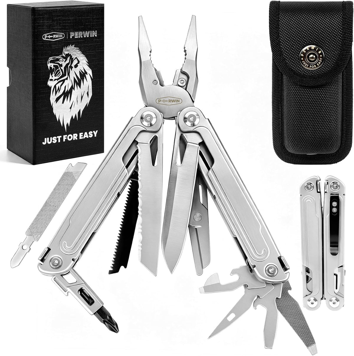 PERWIN 18-in-1 Multitool Pliers Pro, EDC Pocket Knife & Replaceable Tool