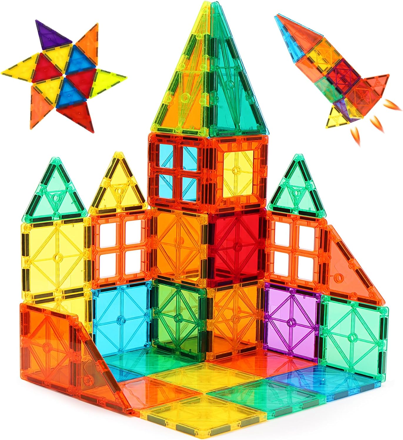 FNJO Magnetic Tiles, 52 PCS Magnet Building Set, Magnetic Building Blocks,Construction STEM Toys for Kids