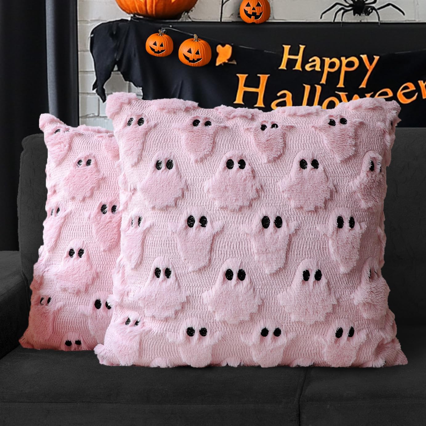 Halloween Pillow Covers 16x16 Set of 2 Pink Ghost Farmhouse Home Decor