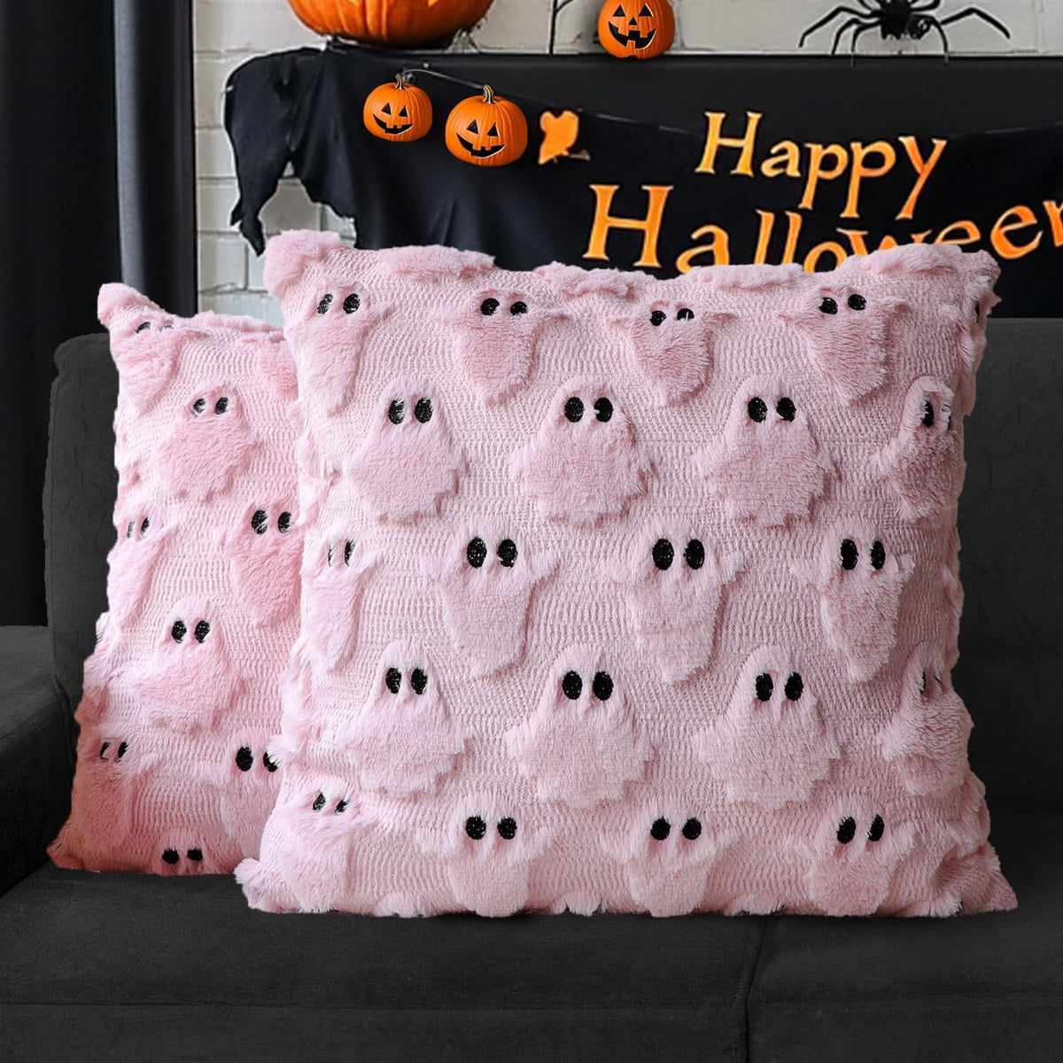 Halloween Pillow Covers 16x16 Set of 2 Pink Ghost Farmhouse Home Decor