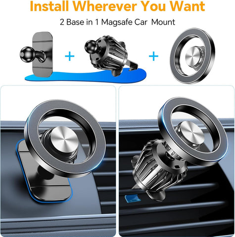 for iPhone Magsafe car Mount【20 Strong Magnets】Magnetic Phone Holder for Car Dashboard【360° Rotation】Hands Free Car Phone Holder Mount Dash Fit iPhone 15 14 13 12 Pro Max Plus MagSafe Car Accessories