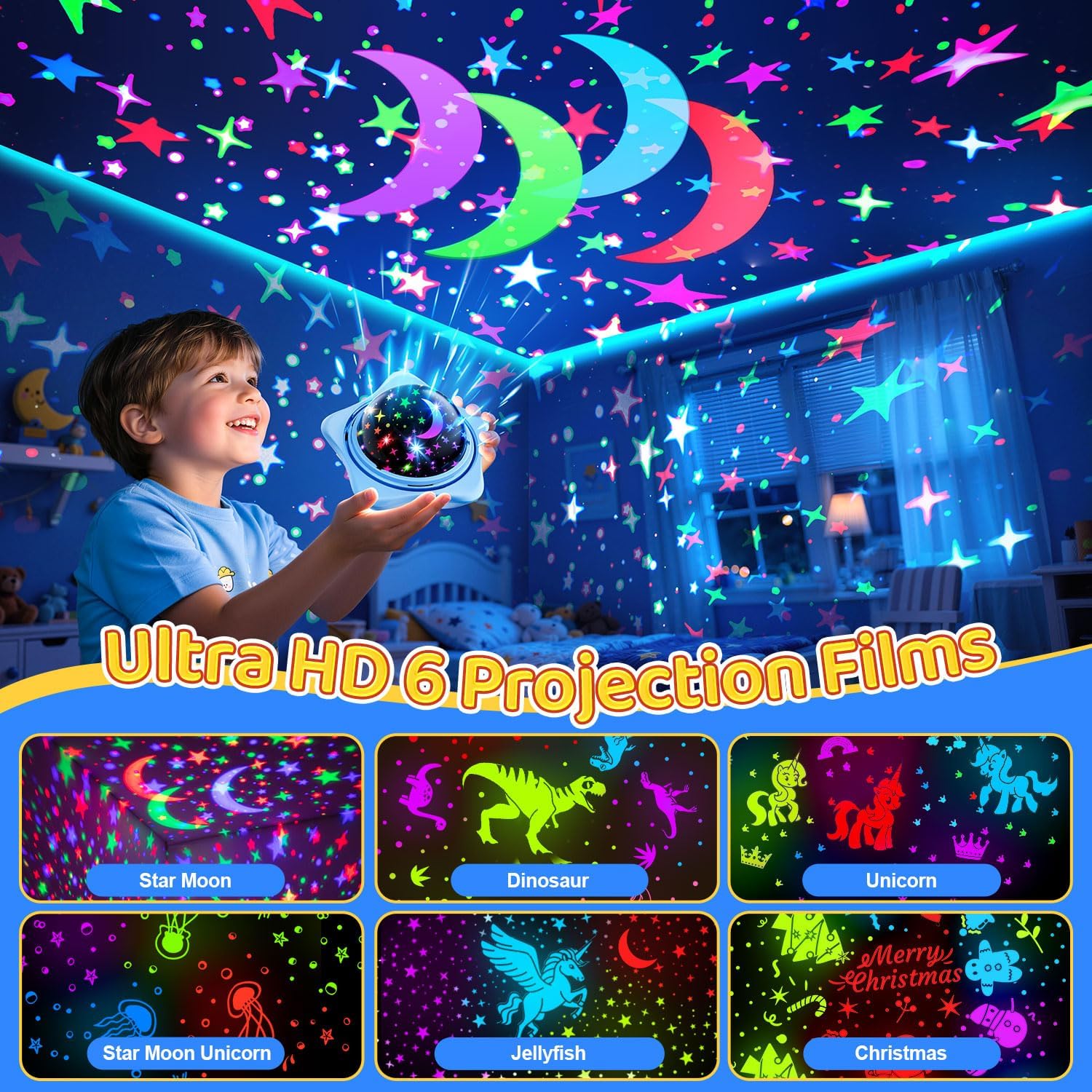 Night Light for Kids Sensory Toys, 6 Films Star Projector Light for Bedroom