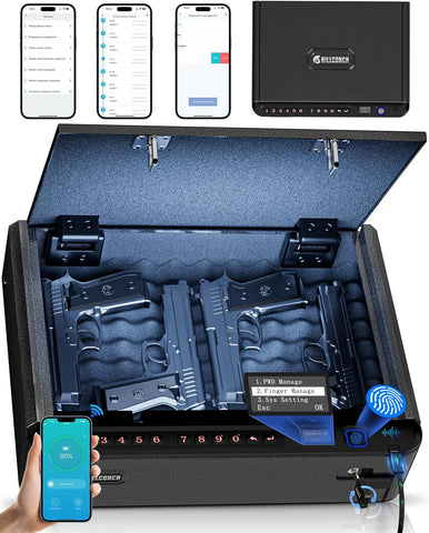 BILLCONCH Smart Gun Safe with Fingerprint, App, Keypad,LCD& Security Cable